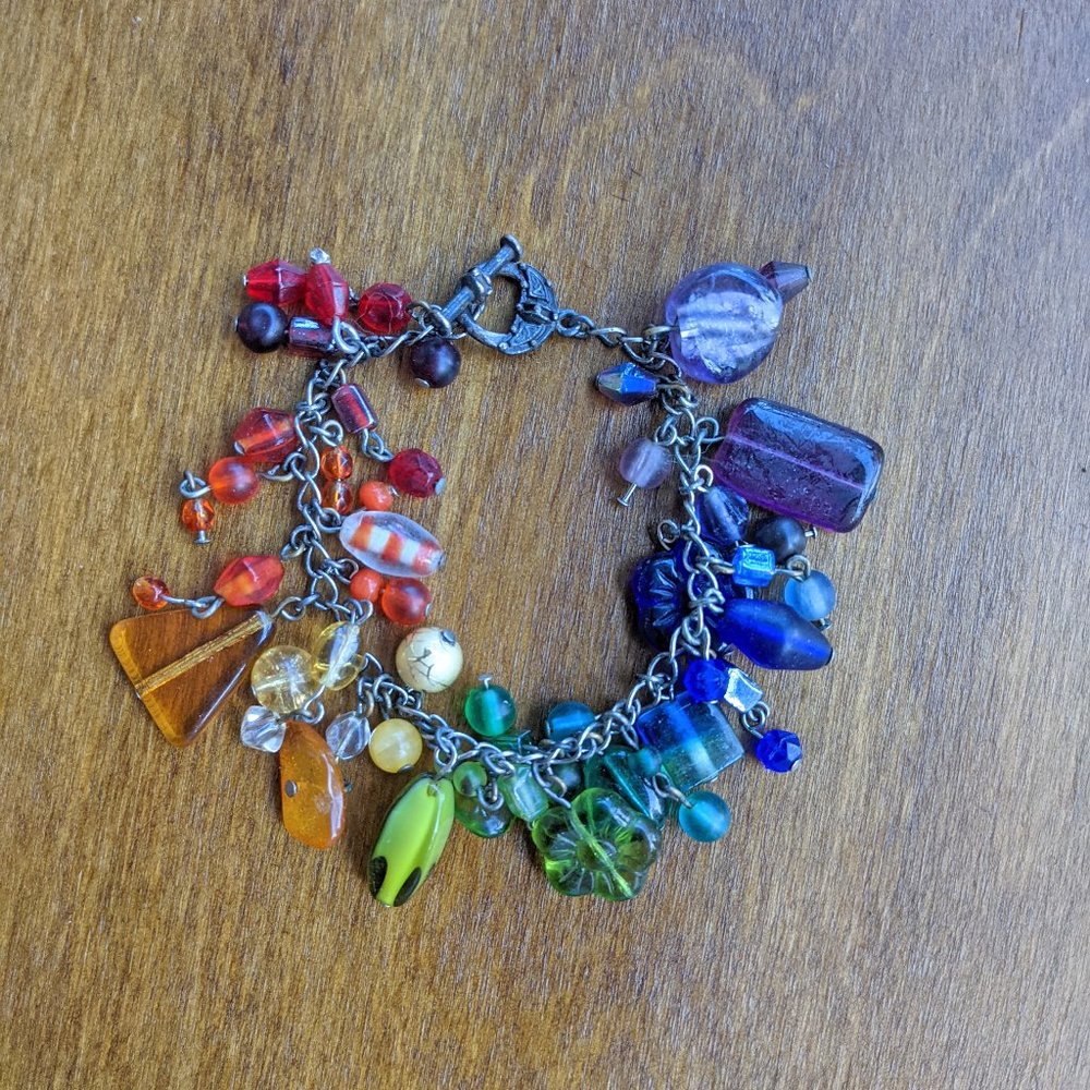 Rainbow Glass Beaded Charm Bracelet
